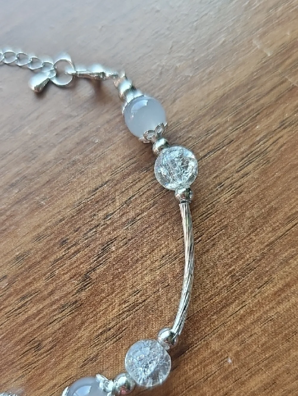 New Silver Tone Rhinestone Moon & Star Charms Beaded Bracelet